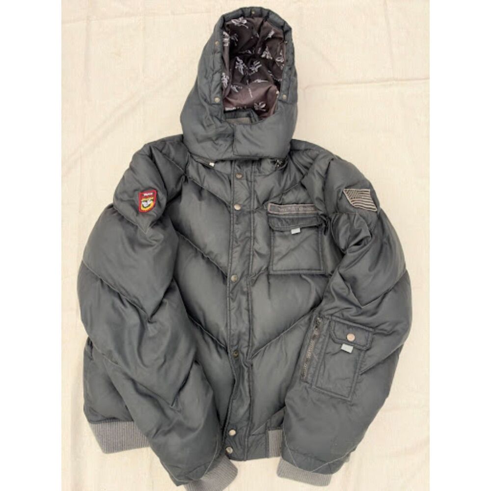 Vintage Y2K Triple F.A.T. Goose Puffer Jacket 3XL Mens Black Hooded Down Bomber
